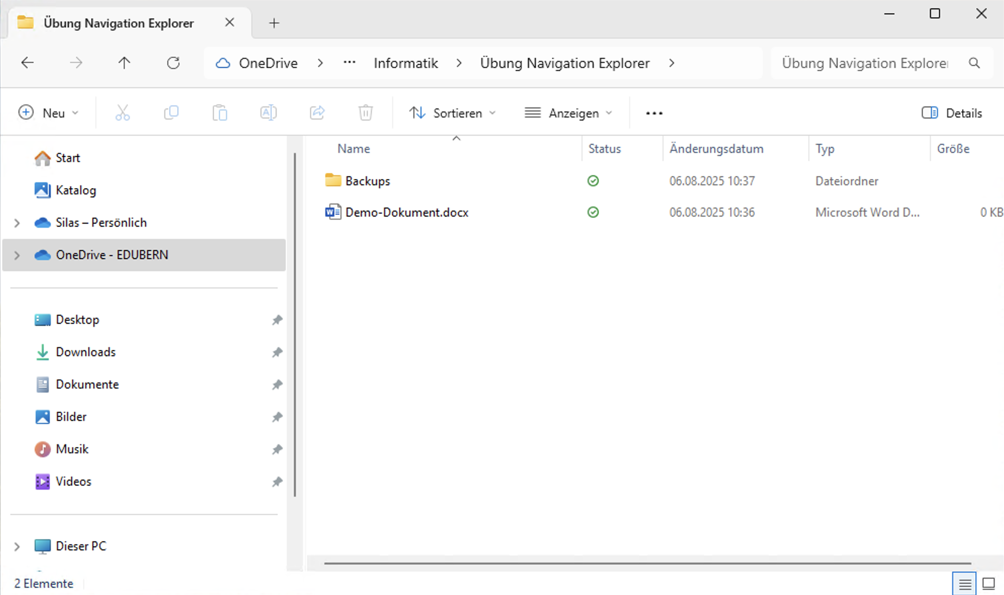 Ordner Übung Navigation Explorer